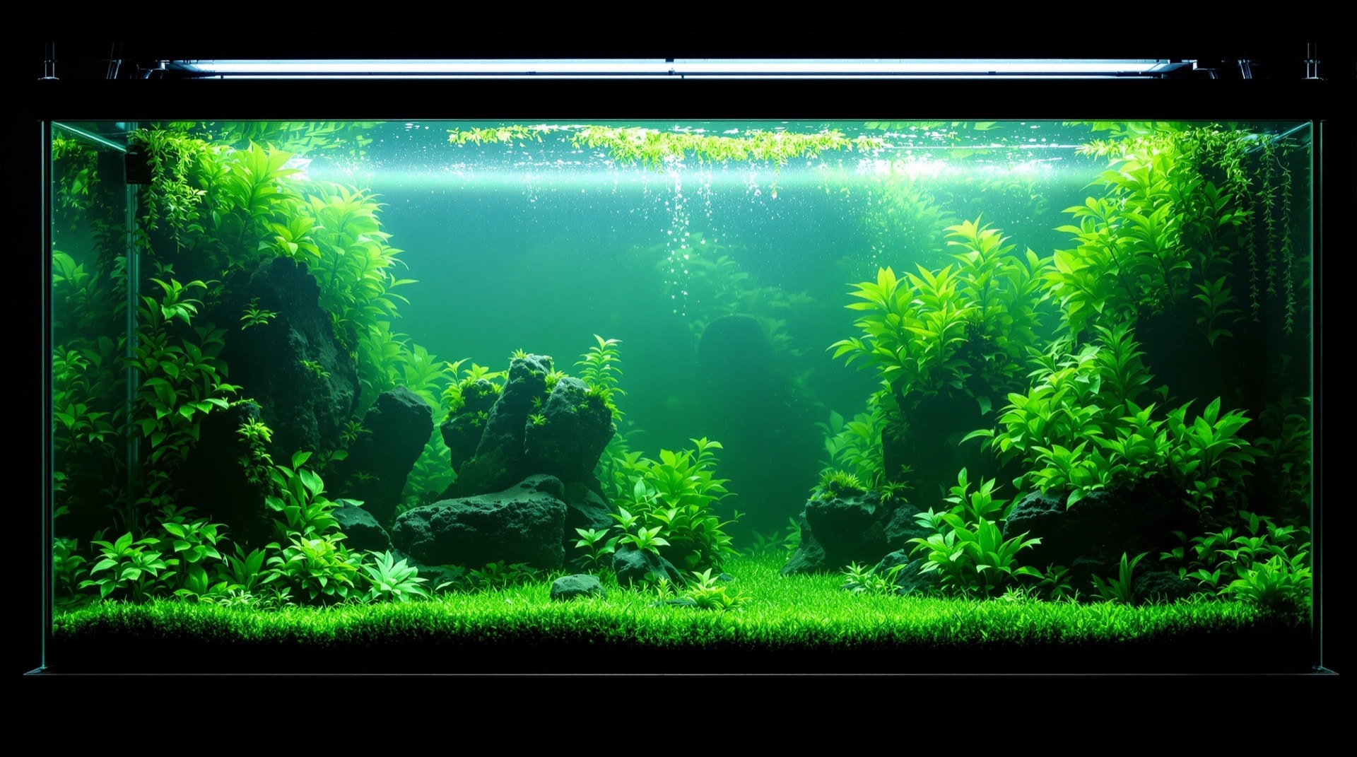 グリーンウォーターが発生し視界がほとんどなくなった水草水槽